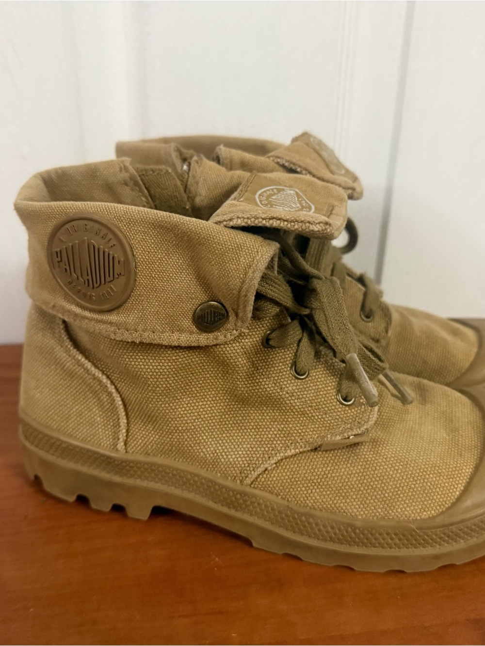 Palladium Kids Khaki Canvas Fold-Top Lace-Up Boots